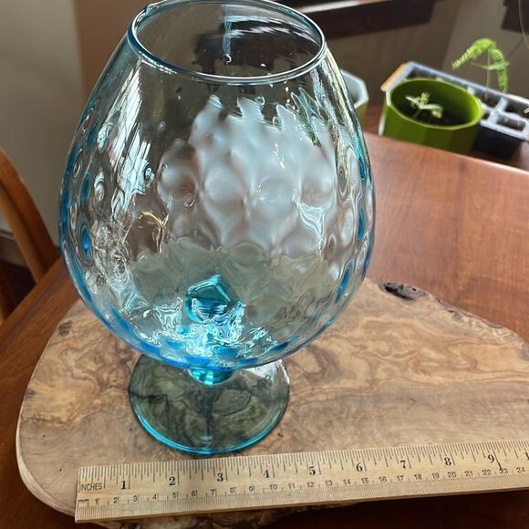 Mid Century Empoli Blue Diamond Optic Hand Blown Glass Brandy Snifter Vase - Picture 5 of 6